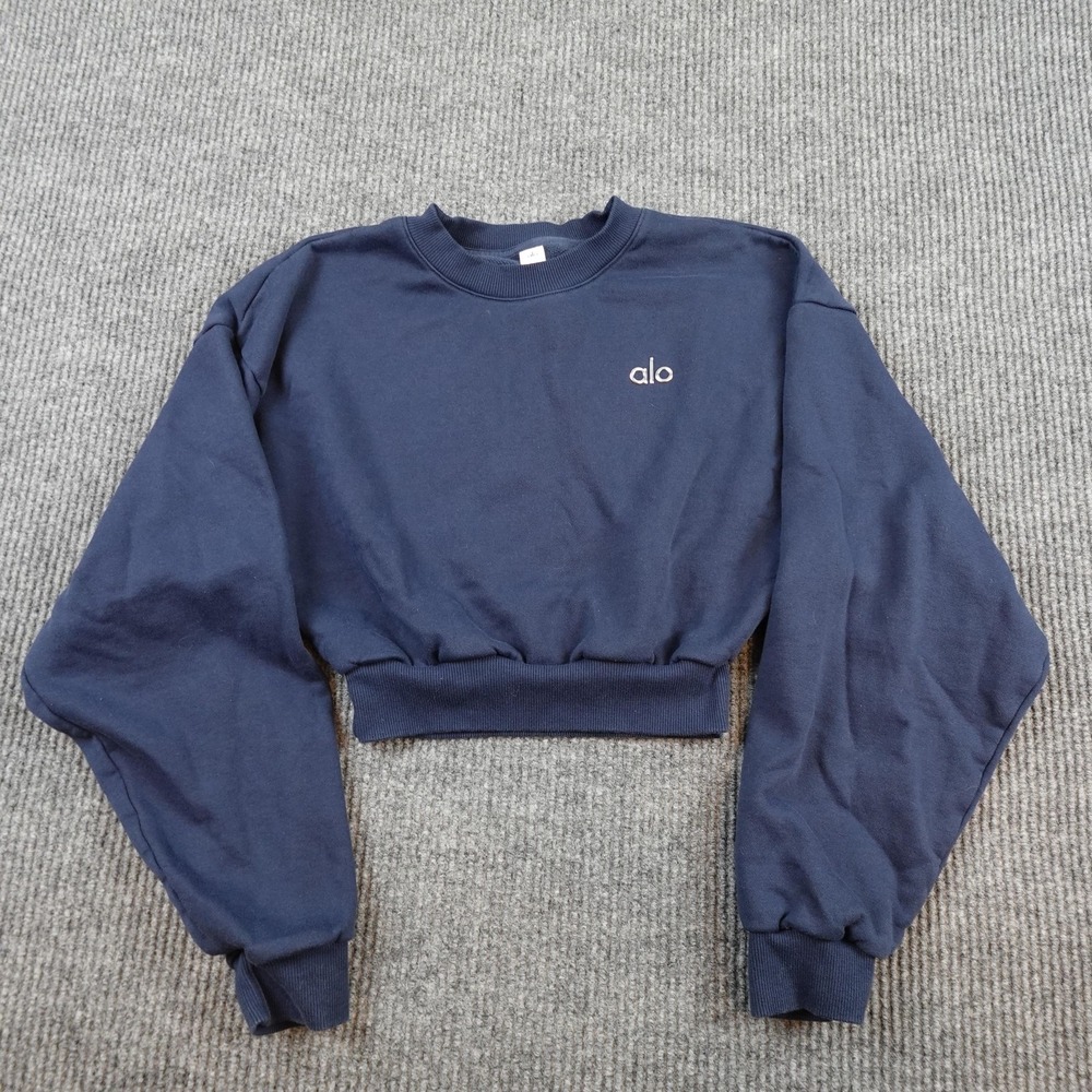Alo Yoga Cropped Accolade Crewneck Sweatshirt Womens Small Blue W3924RG